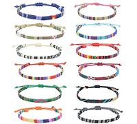 12 Pièces Bracelets d'amitié Bracelets d'amitié Tressés Faits à La Main Bracelet d'Amitié Réglable Plage Bijoux pour Cadeau d'anniversaire Femme Homme Bracelet