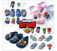 12 Pièces Breloques pour Pantoufles à Trous Brawl Stars, Décorations en PVC, Série de Jeux, Accessoires DIY Détachables de Haute Qualité FSTZ-C50pcs-Stickers