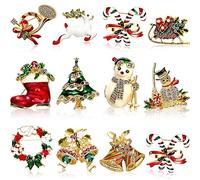 12 Pièces Broche de Noël Broches Pins en Cristal de Strass de Noël Broches en Émail de Père Noël pour Célébration de Fête de Noël