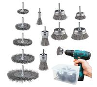 12 Pièces Brosse Metallique 6MM, Brosse Metallique pour Perceuse avec Boîte Rangement, pour Meuleuse, L'éLimination de Rouille, Corrosion, Peintur
