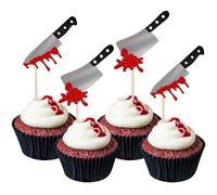 12 Pièces Cake Topper Couteau Ensanglanté Pour Halloween Decoration, Décorations De Gâteaux d'halloween en Forme De Couteau Sanglant, Paillettes Horreur Pics à Cupcakes Blood Knife Effrayantes