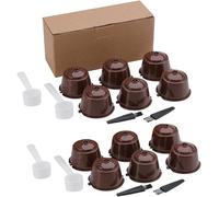 12 Pièces Capsules Rechargeables Compatibles Dolce Gusto - Filtres à Café Réutilisables + Boîte de Rangement, Brosses et Cuillères, Marron (250 Utilisations)