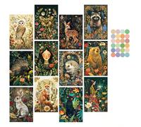 12 pièces Cartes postales vintage de la faune de la forêt - Conception d'animaux de la forêt de minuit magique, kit de collage mural, images esthétiques uniques pour la décoration de la chambre, parfa