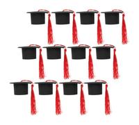 12 Pièces Chapeau de Graduation Mini Pompon Rouge | Polyester et Papier, Décoration Réutilisable, pour Pâtissiers et Organisateurs, Banquet, Saison Diplômante