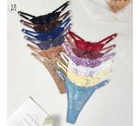 12 pièces Charme mignon-innocent, charme romantique-mature élégant, charme romantique-rétro de palais Y2K mature. Slip tanga romantique confortable et sexy en tissu tricoté exquis à taille basse. L,M,