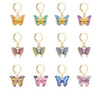 12 Pièces Charmes Marqueurs de Point de Crochet en Émail Papillon avec Fermoir à Levier pour Accessoires de Tricot, Couture, Tirettes de Fermeture Éclair et Fournitures DIY