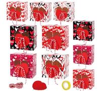 12 Pièces Coffret Cadeau Saint Valentin, 10 x 10 x 7,5cm Coffrets Cadeaux avec Fenêtre Coffrets Cadeaux de Pâtisserie avec 12 Cours de Carte d'Amour pour Biscuits Cupcakes Bonbons