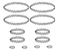 12 Pièces Collier Ras de Cou Femme,Collier Tatouage Bracelet Bague Ensemble,Collier Femme avec élastique Réglable,Collier Gothique Personnalisé des Annee 90,adapté aux Femmes et aux Adolescentes