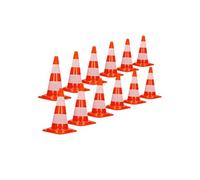 ECD Germany 12 Pièces Cônes de Signalisation 47 cm, Orange-Blanc, Pylône de Chantier avec 2 Bandes Réfléchissantes, Plot de Circulation Empilable et Flexible, Balise de Marquage Routier de Sécurité