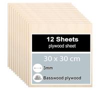 12 Pièces Contreplaqué 3mm, Feuilles de bois de tilleul 30 x 30 cm, Panneau Feuille Découpe Laser, Planche Bois pour Pyrogravure, Gravure, projet de bricolage, Maquette
