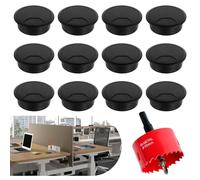 12 Pièces Couvercle Passe Câbles Fil Rond, 60mm Câble Oeillet de Bureau, Trou Passe Cable avec Scie Cloche, Passe Cable Bureau pour Fils Electrique Basse Tension, Noir