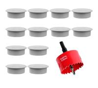 12 Pièces Couvercle Passe Câbles Fil Rond, 60mm Câble Oeillet de Bureau, Trou Passe Cable avec Scie Cloche, Passe Cable Bureau pour Fils Electrique Basse Tension, Gris