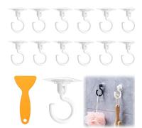 12 Pièces Crochets Auto Adhésifs Rotatif à 360° avec 1 Grattoir -3 kg Charge Max- Sans Perçage Crochet Autocollant de Plafond, Patère Rotatifs Tous Azimuts, Crochets Mural Adhesif Puissant (Blanc)
