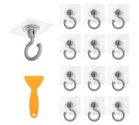 12 Pièces Crochets Auto Adhésifs Rotatif à 360° avec 1 Grattoir -3 kg Charge Max- Sans Perçage Crochet Autocollant de Plafond, Patère Rotatifs Tous Azimuts, Crochets Mural Adhesif Puissant (Gris)