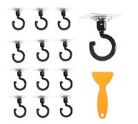 12 Pièces Crochets Auto Adhésifs Rotatif à 360° avec 1 Grattoir -3 kg Charge Max- Sans Perçage Crochet Autocollant de Plafond, Patère Rotatifs Tous Azimuts, Crochets Mural Adhesif Puissant (Noir)
