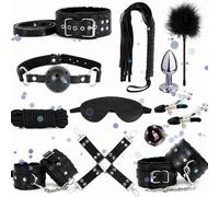 12 PièCes Cuir éTirement Ensemble D'Exercice, Tout Nouveau Cuir Chambre à Coucher RéGlable Ensemble Avec Corde En Nylon Et Plume Stick - D7 (Noir)