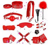 12 PièCes Cuir Parti Portable Ensemble, Nylon Corde + Masque D'œIl De Sommeil, Couple Cadeau - Accessoires De Formation - D-5 (Rouge)