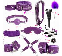 12 PièCes Cuir Parti Portable Ensemble, Nylon Corde + Masque Pour Les Yeux De Sommeil, Couple Cadeau - Accessoires De Formation - D-5 (Violet)