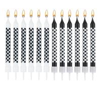 12 Pièces de Bougies d'Anniversaire de Voitures de Course, Bougies d'Anniversaire à Carreaux noires et Blanches pour Fête d'Anniversaire de Voiture de Course Cadeaux de Fête Prénatale