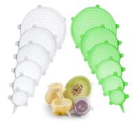 12 Pièces De Couvercle Silicone, Réutilisable Couvercles Elastiques Durables, Couvercle Silicone Extensible, 6 Tailles Différentes, Convient Aux Pots De Yaourt, Bols, Verres (Blancs Et Verts)