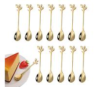 12 pièces de cuillère à café en feuille d'acier inoxydable, mini cuillère à café cuillère à dessert design branche, utilisé pour l'eau thé lait café dessert boisson ustensiles milkshake mélangé (or)