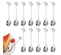 12 pièces de cuillère à café en feuille d'acier inoxydable,mini cuillère à café cuillère à dessert design branche,utilisé pour l'eau thé lait café dessert boisson ustensiles milkshake mélangé(argent)