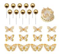 12 Pièces De Décorations De Papillon De Gâteau, 10 Pièces D'Inserts De Boule D'Or, Décorations De Cupcake, Gâteau De Décoration De Papillon Creux, Accessoires De Décoration De Fête
