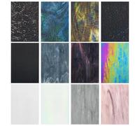 12 pièces de feuilles de vitrail, feuilles de vitrail cathédrale de 10,2 x 15,2 cm, verre bulle artistique, carreaux de mosaïque pour les amoureux du bricolage en verre (mélange noir et blanc)