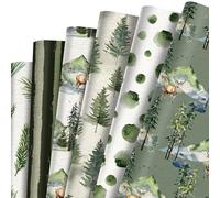 12 pièces de papier d'emballage de noël 20x27 '', papier scrapbooking noël vert forêt avec motif d'arbre et cerf, découpable à faire soi-même pour emballage cadeaux fête mariage