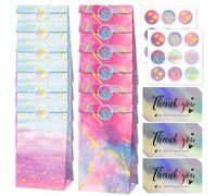 12 Pièces De Sacs En Papier D'Emballage Colorés, 18 Étiquettes, 15 Cartes De Vœux, De Jolis Sacs En Papier Dégradé, Des Sacs De Cadeaux Pour Filles, Des Sacs De Bonbons Dégradés