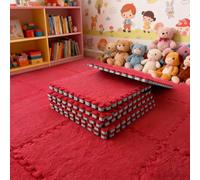 12 pièces de tapis en mousse, carreaux de moquette en peluche, tapis à mémoire de forme pour salon à encoches (Rouge)