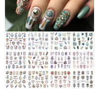 12 pièces Décalcomanies à l'eau de capteurs de rêves, avec motifs de plumes, papillons et hiboux. Idéal pour la décoration DIY des ongles. Convient pour les ongles des femmes et des filles. PET