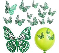 12 Pièces Deco Chambre Papillon Stickers Mural 3 Tailles, Papillon 3D à Coller Decoration Murale Anniversaire Décoration Mariage, Papillons Decoratifs 3D Autocollant Muraux Salon Vitre Fenetre(Vert)