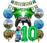 12 pièces Décorations de fête sur le thème des jeux vidéo, Décorations d'anniversaire pour un garçon de 10 ans, Personnages de dessins animés, Étoile à cinq branches, Ballons en aluminium, Bannière