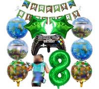 12 pièces Décorations de fête sur le thème des jeux vidéo, Décorations d'anniversaire pour un garçon de 8 ans, Personnages de dessins animés, Étoile à cinq branches, Ballons en aluminium, Bannière