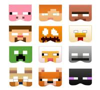 12 pièces Décorations de fête thème Minecraft, masques en papier demi-visage de jeu électronique Pixel Battle, pour Steve, Alex Pixel Battle. Idéal pour anniversaire, fête, Halloween, cosplay. Accesso