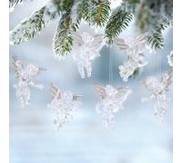 12 Pièces Décorations de Noel en Acrylique Anges Pendentifs pour Sapin de Noel, Mini Anges Décorations de Noël avec Ailes Argentées pour Pendentifs Cadeaux, Couronnes de L'avent