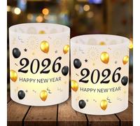 12 Pièces Décorations de Table Lanternes Réveillon Nouvel an, Décoration de Bonne Année 2026, Décoration de Table Happy New Year 2026, Ensemble Fête Décorations du Nouvel an, Or Noir Fête Réveillon