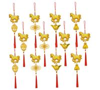 12 pièces décorations du Nouvel an Chinois, Porte-Bonheur année du Cheval 2026 Pendentif décoratif à Suspendre Ornements pour Fortune Richesse succès décorations Chinoises Nouvel an 2026
