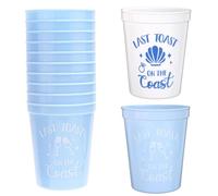 12 Pièces Dernier Toast sur la Côte, Gobelets pour Enterrement de Vie de Jeune Fille Réutilisables pour Thème Côtier Plage Enterrement de Vie de Jeune Fille Douches Nuptiales (Blanc + Bleu)