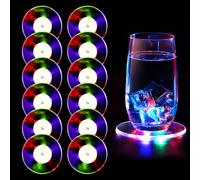 12 Pièces Dessous de Verre à LED, Dessous de Verre Lumineux, Dessous de Verre à LED, LED sous-Verres Autocollants Lumineux, 3 Modes D'éclairage, sous-Verres LED pour Mariage Bar Noël