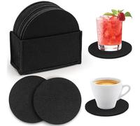 12 Pièces Dessous de Verre en Feutrine, Absorbant sous Verre Noir Rond 10cm avec Boîte de Rangement, Dessous Verre en Feutre Lavable pour Verres, Boissons, Bar