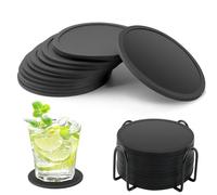 12 Pièces Dessous de Verre Silicone Rond, sous Verre Tasses Rondes Noires Antidérapants avec Plateau pour Boissons, Tasses, Bar, Verre - Dessous de Table en Silicone (Noir)
