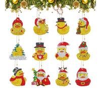12 Pièces Diamant Peinture Portes-Clés pour Enfants Adultes Débutants Canard de Noël 5D DIY Peinture Diamant de Noël Strass Mosaïque Diamond Painting Keychain Pendentif pour Bricolage Sacs Décoration