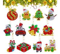 12 Pièces Diamant Peinture Portes-Clés pour Enfants Adultes Débutants Double Face 5D DIY Peinture Diamant de Noël Strass Mosaïque Diamond Painting Keychain Pendentif pour Bricolage Sacs Décoration