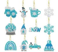 12 Pièces Diamant Peinture Portes-Clés pour Enfants Adultes Débutants Flocon de Neige Gnomes Bleu 5D DIY Peinture Diamant de Noël Mosaïque Diamond Painting Keychain Pendentif pour Bricolage Décoration