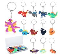12 Pièces Dinosaure Porte-Clés, Silicone Porte Clé Enfant, Pochette Enfant Anniversaire, Décoration de Fête Dinosaure pour Garçon, Portefeuille, Sac à Main