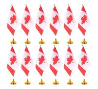 12 pièces Drapeau Canadien de Bureau, Mini Drapeau à Main avec Socle | Polyester Coloré, Hampe Blanche, Résistant à Décoloration, pour Enseignants, Supporters, Vitrines et Accessoires de Fête