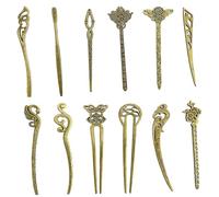 12 pièces/ensemble de bâtons à cheveux chinois, 12 styles de bâtons à cheveux décoratifs en bronze vintage pour femmes, épingles classiques et vintage pour mariage, fête, festival, cérémo