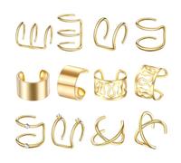 12 pièces/Ensemble Mode Or Couleur Oreille Manchettes Feuille Clip Boucles d'oreilles pour Femmes Grimpeurs Pas de Piercing Faux Cartilage Boucle d'oreille Accessoires Cadeau